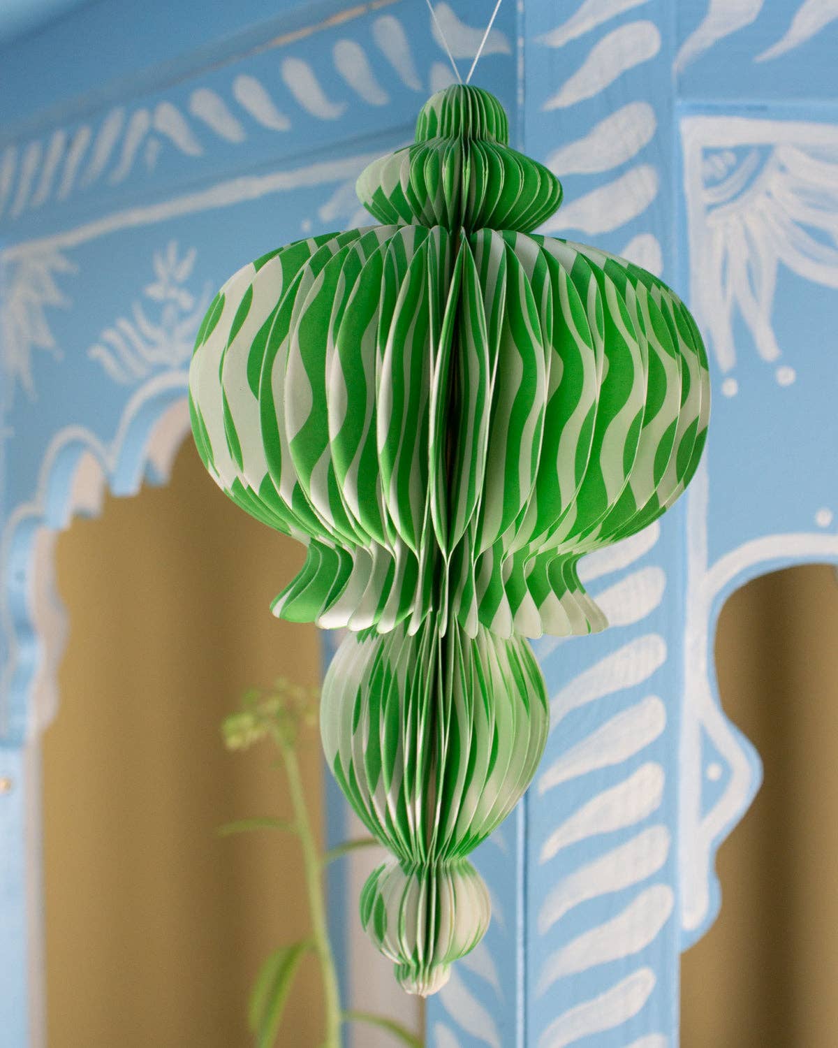 Indian Recycled Paper Decoration 'Green Wavey Lines' — Large