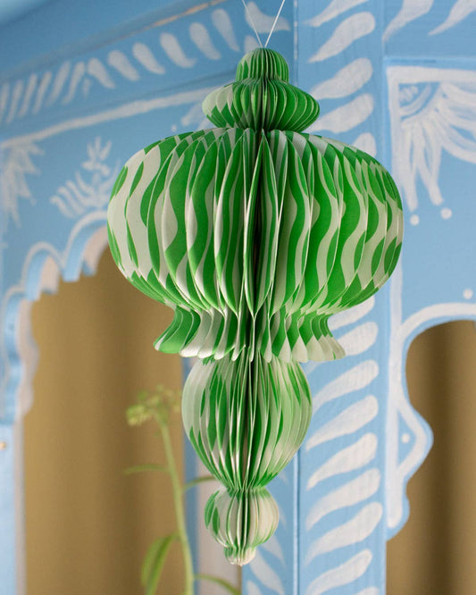 Indian Recycled Paper Decoration 'Green Wavey Lines' — Large