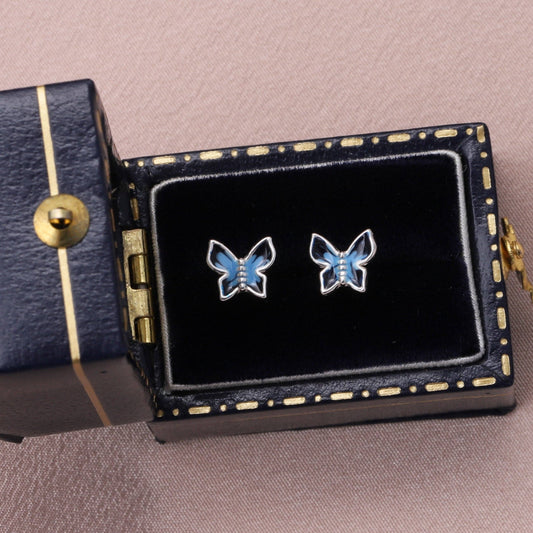FOR MY FRIEND Blue enamel butterfly earrings
