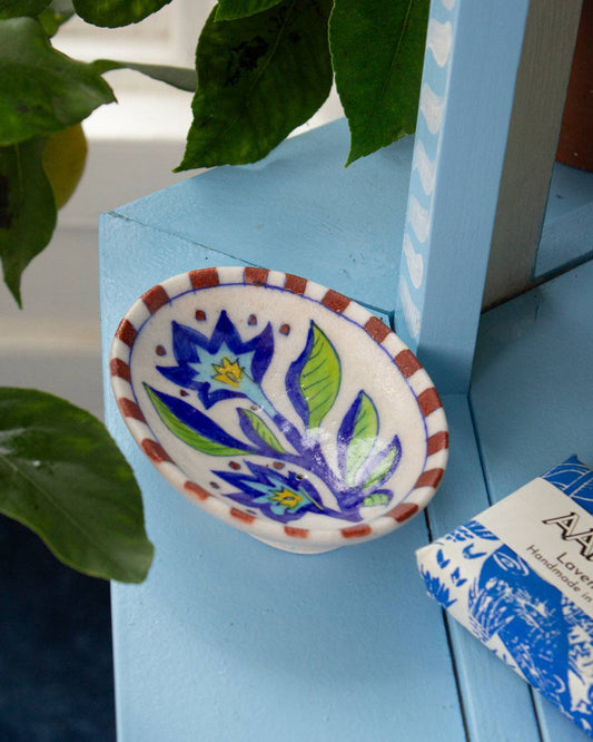 Soap Dish – Hand Painted Ceramic – Indian Flower Design