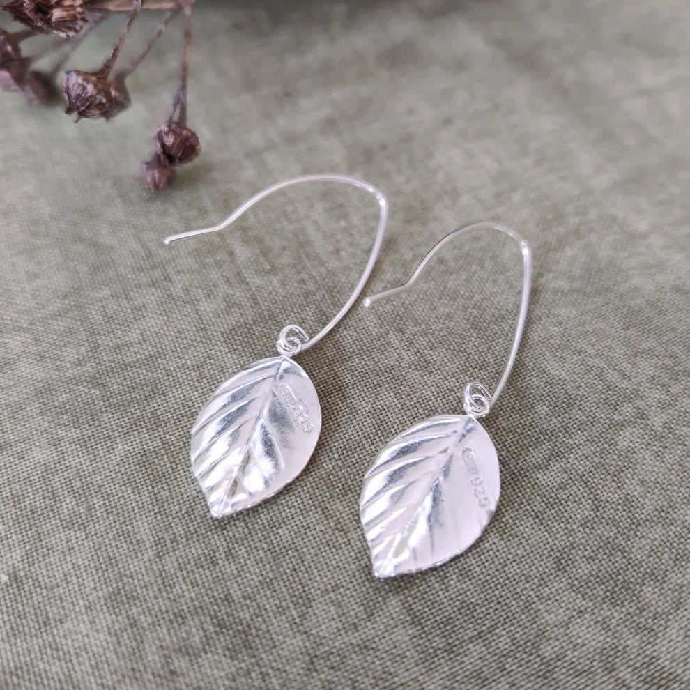 Sterling Silver Beech Leaf drop Earrings