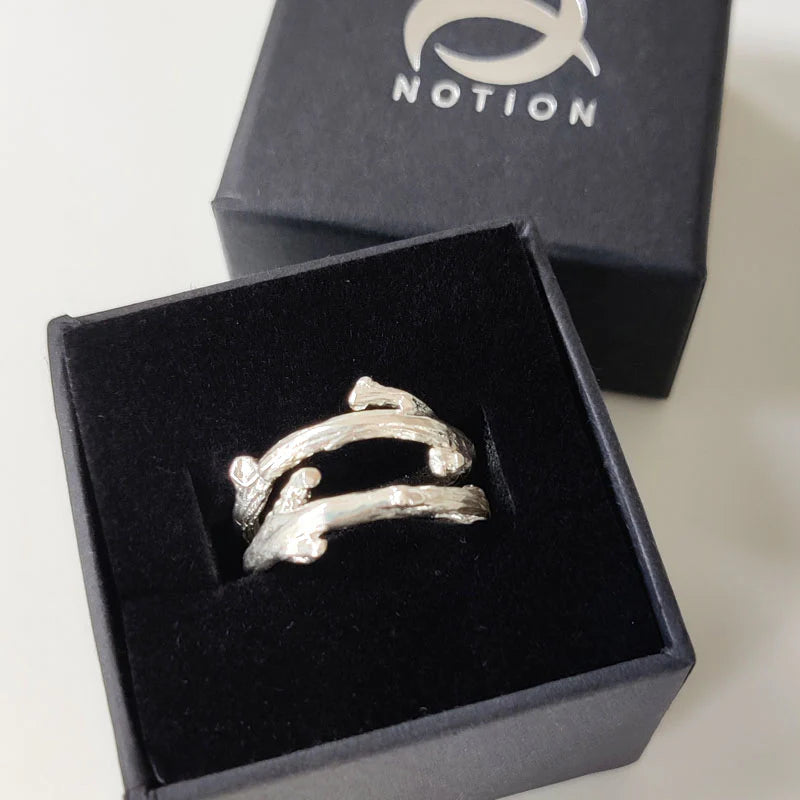 Sterling Silver Oak Twig Double Ring