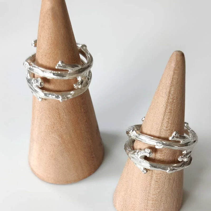 Sterling Silver Oak Twig Double Ring