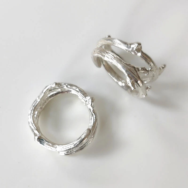 Sterling Silver Oak Twig Double Ring