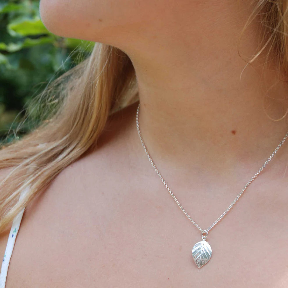 Small Sterling Silver Beech Leaf Pendant