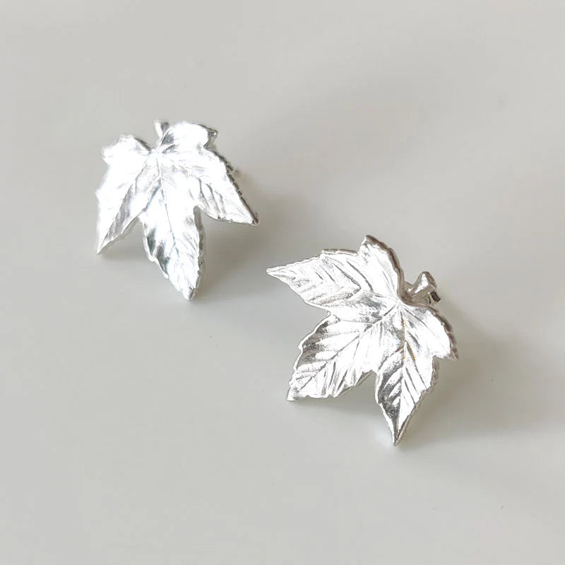 Small Sterling Silver Sycamore Leaf stud Earrings