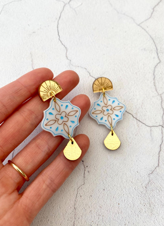 Erica Statement Gold Tile Earrings