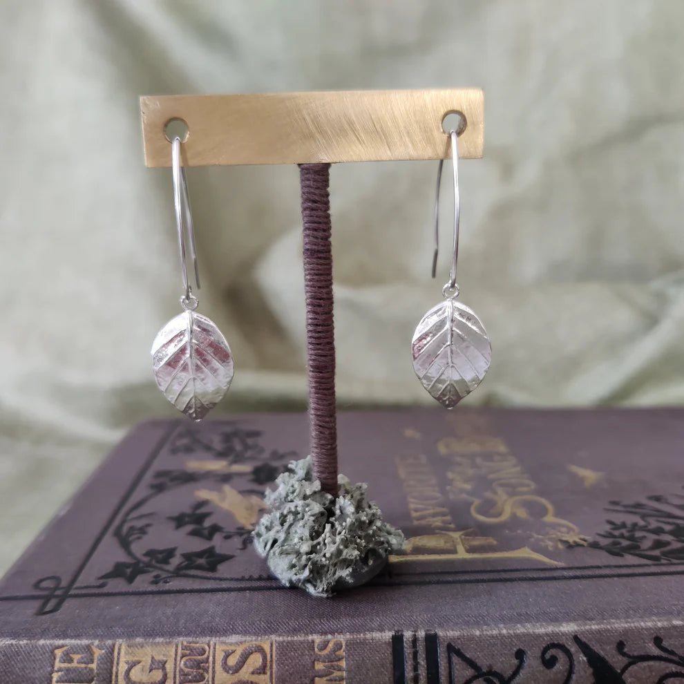 Sterling Silver Beech Leaf drop Earrings