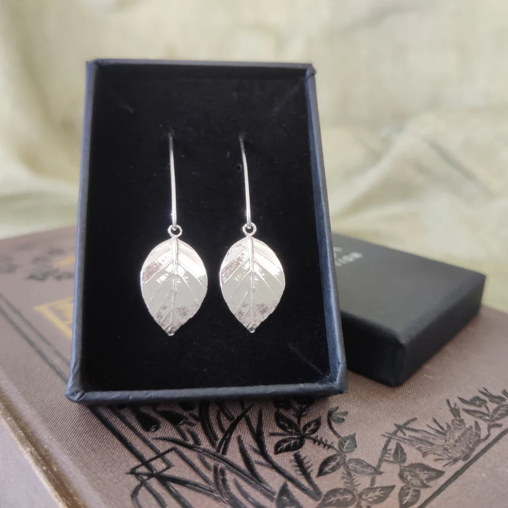 Sterling Silver Beech Leaf drop Earrings