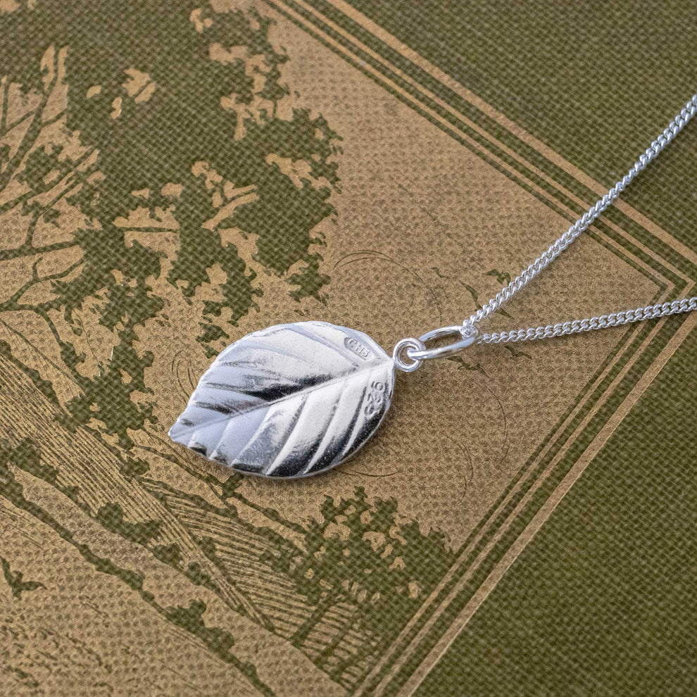 Small Sterling Silver Beech Leaf Pendant