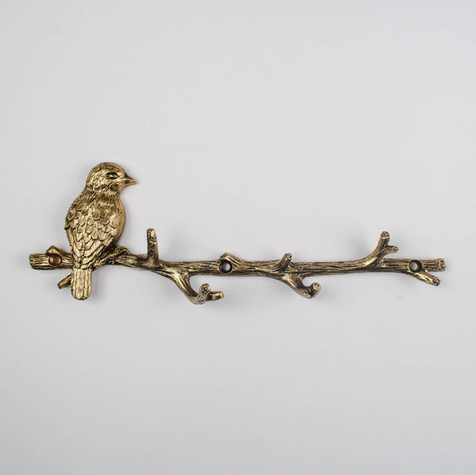 Gold Bird on Branch 5 Wall Hooks
