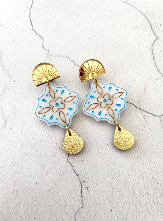 Erica Statement Gold Tile Earrings