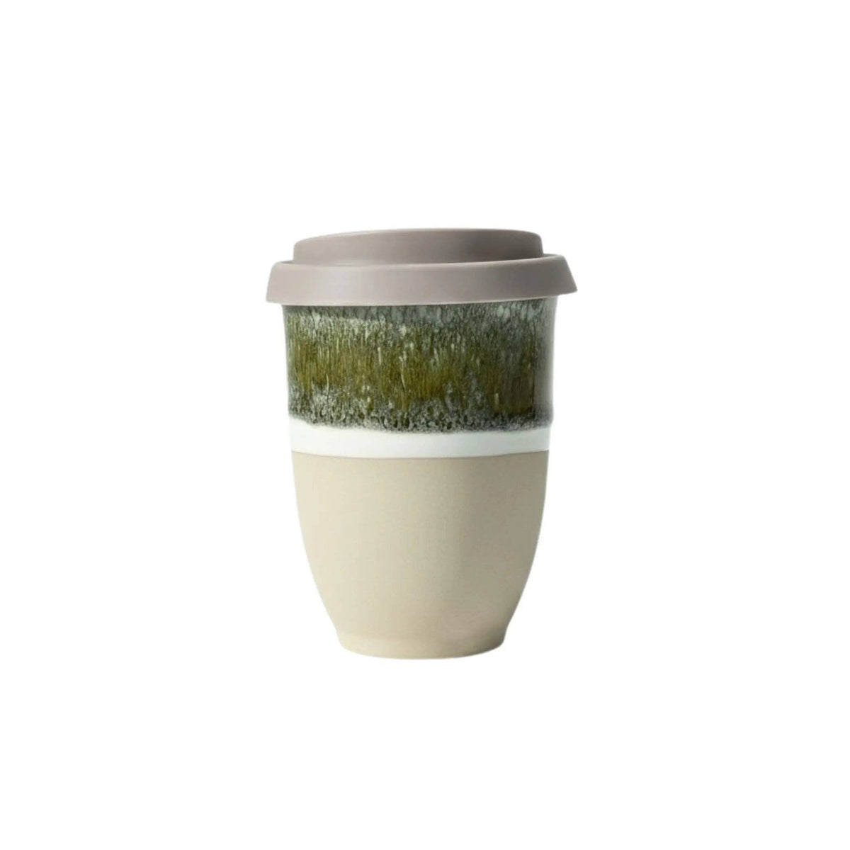 Biodegradable cup with green pattern on a white background