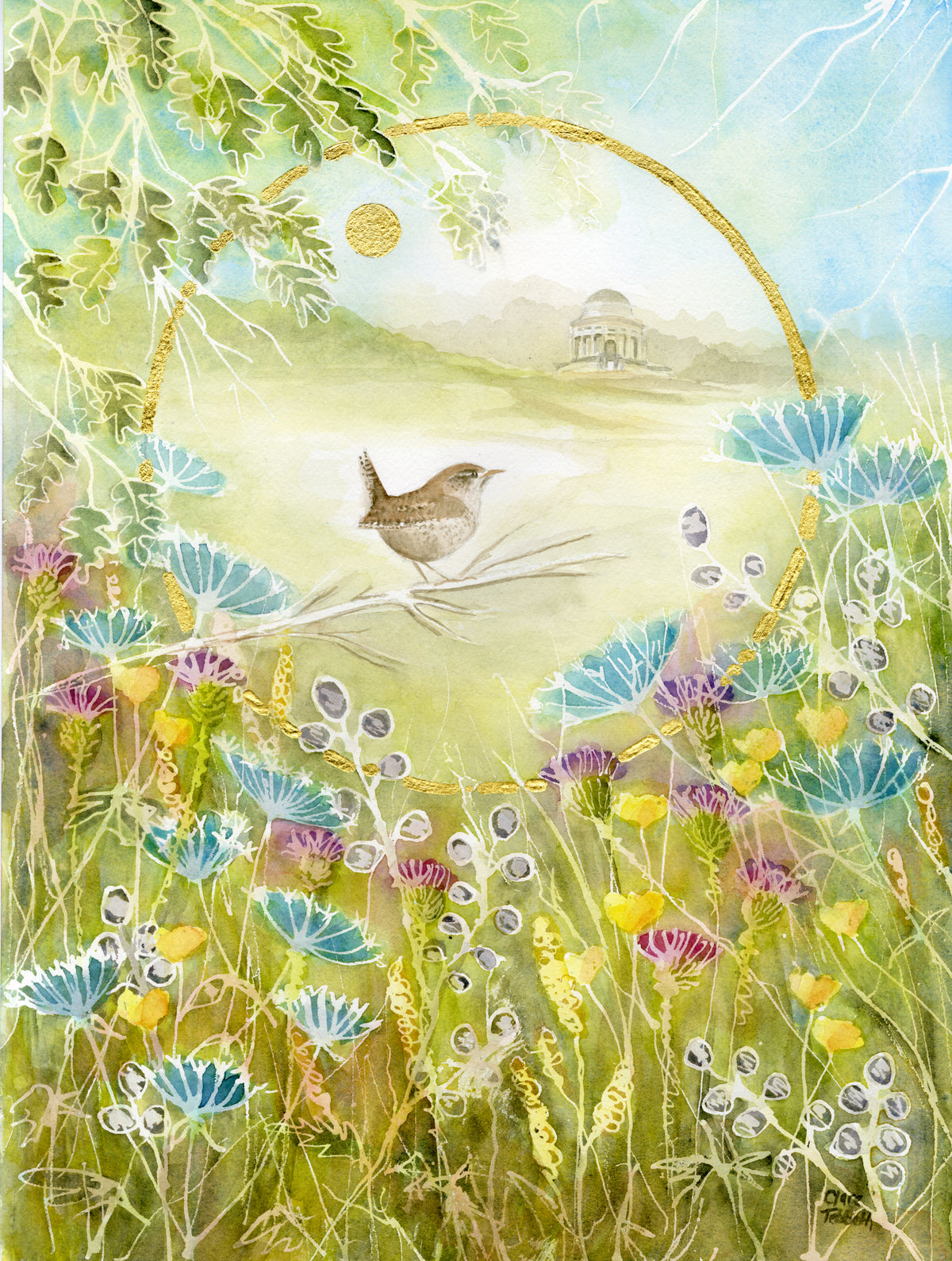 Wren at the Temple of Virtue, Stowe. By Clare Tebboth