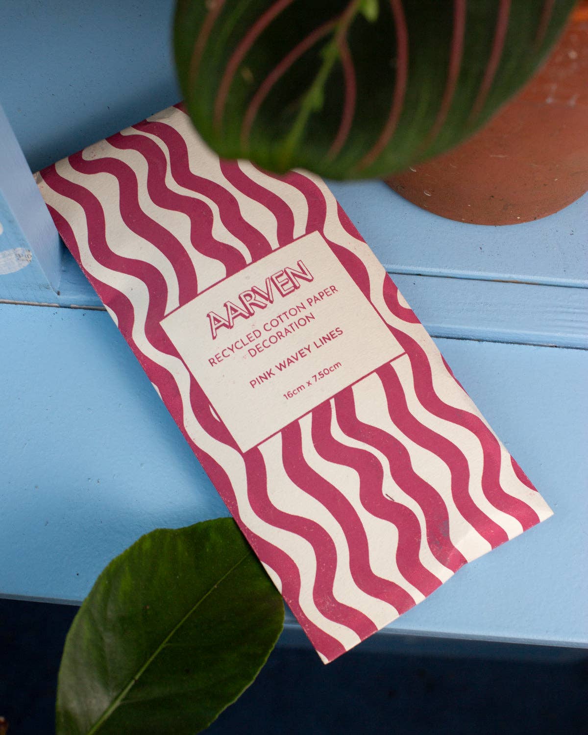 Indian Recycled Paper Decoration 'Pink Wavey Lines' — Medium