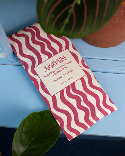 Indian Recycled Paper Decoration 'Pink Wavey Lines' — Medium