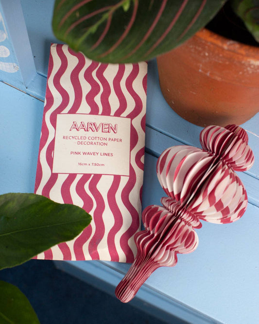 Indian Recycled Paper Decoration 'Pink Wavey Lines' — Medium