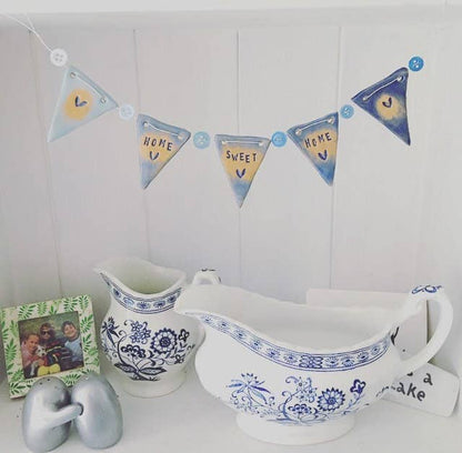 Ceramic 'Home Sweet Home' Ombre Blue Bunting Garland