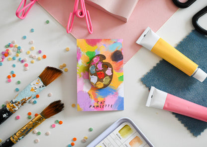 Cat Art Paint Palette Wooden Pin Badge 