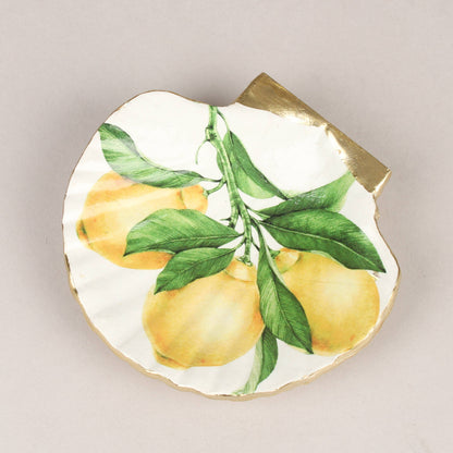 Lemon Scallop Shell Trinket Dish – Hand-Painted Coastal Bowl