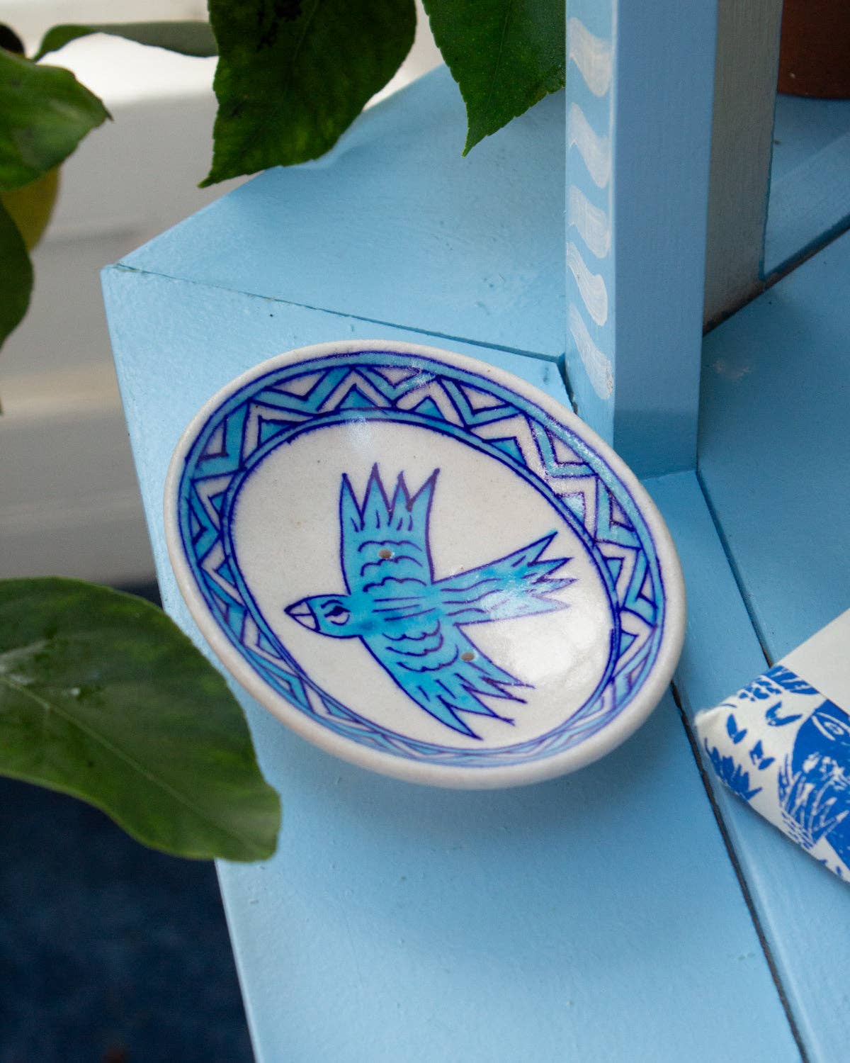 Soap Dish – Hand Painted Ceramic – Blue Bird Design