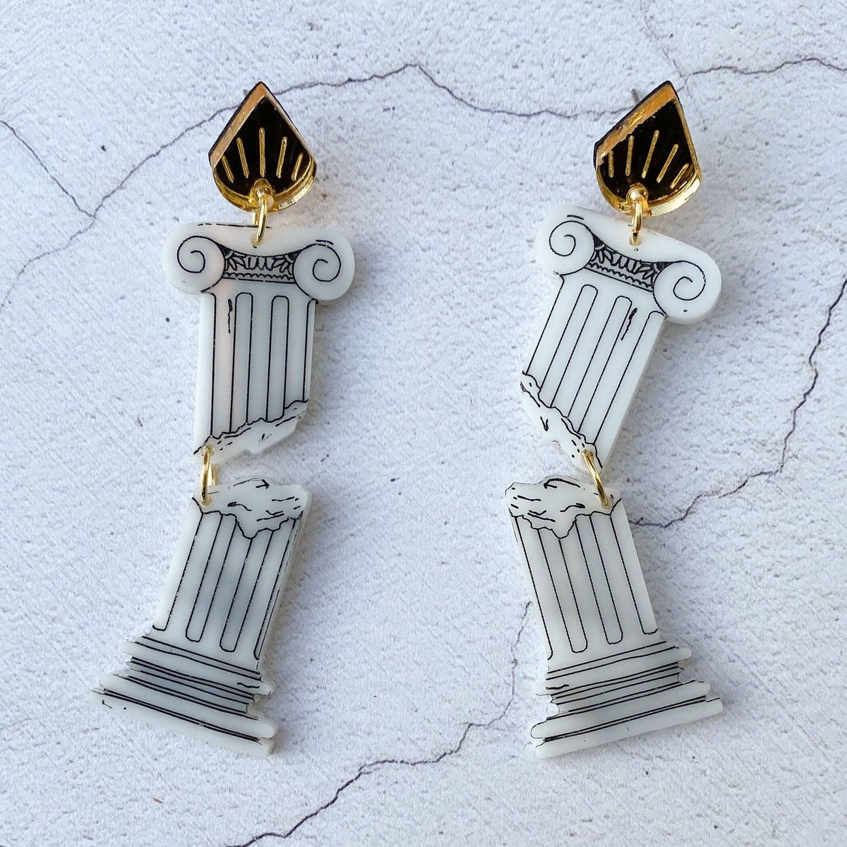 Crumbling Ionic Column Statement Earrings