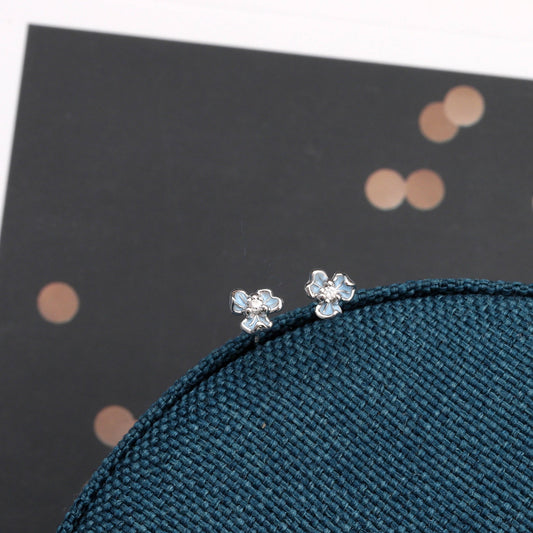 "I'd Pick you" three petal blue flower earring