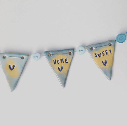 Ceramic 'Home Sweet Home' Ombre Blue Bunting Garland