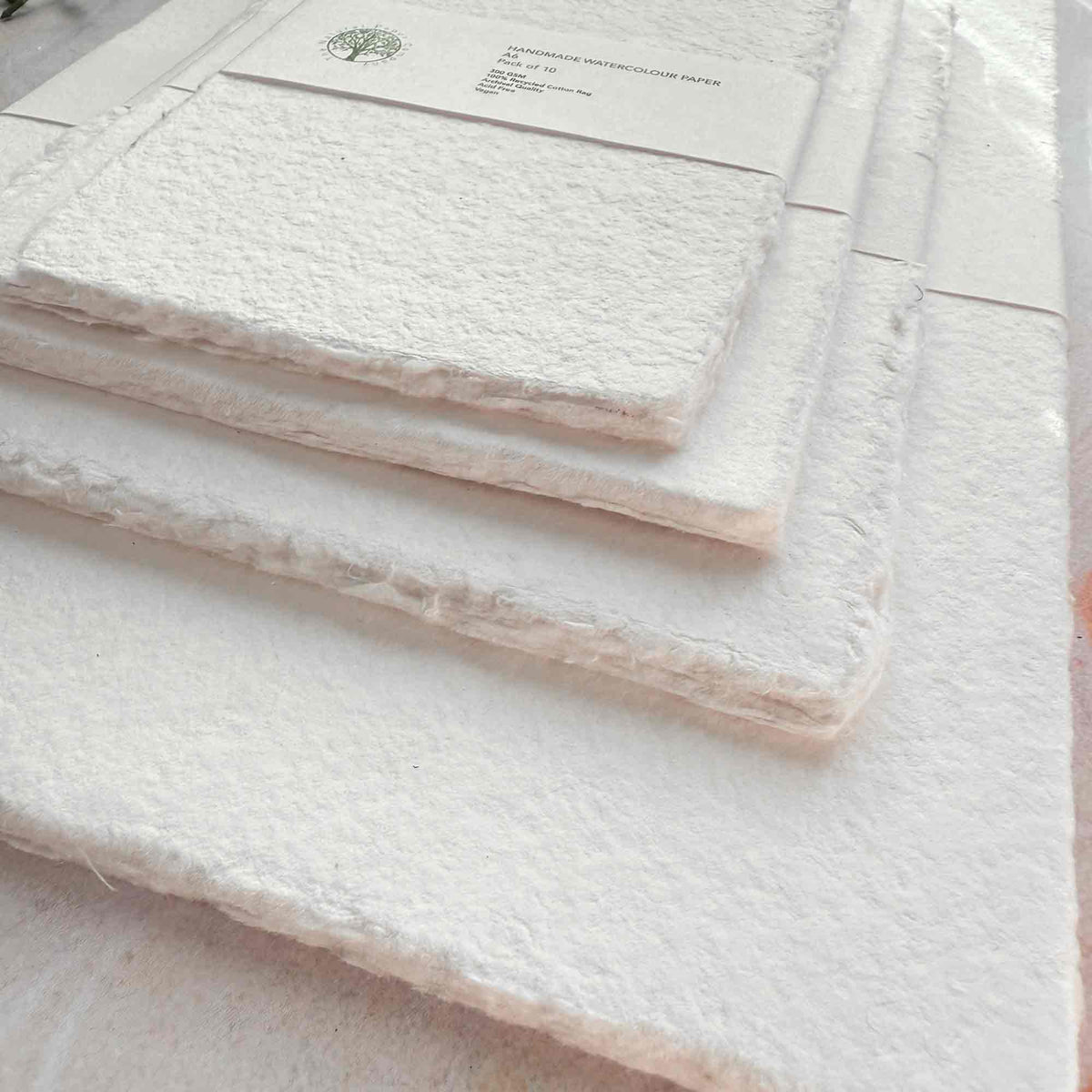 Watercolour Card in White | Packs of Handmade Cotton Card