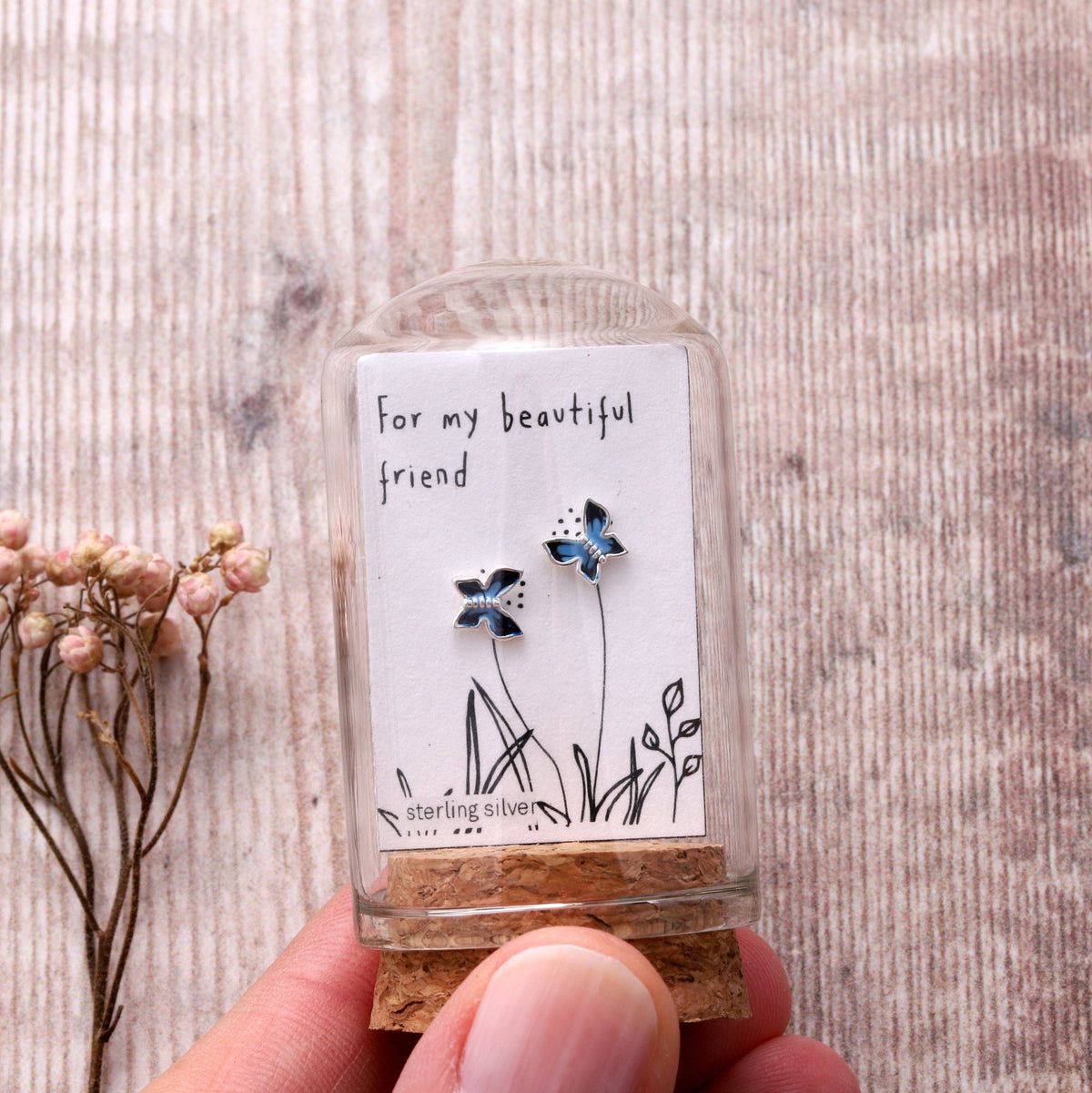FOR MY FRIEND Blue enamel butterfly earrings