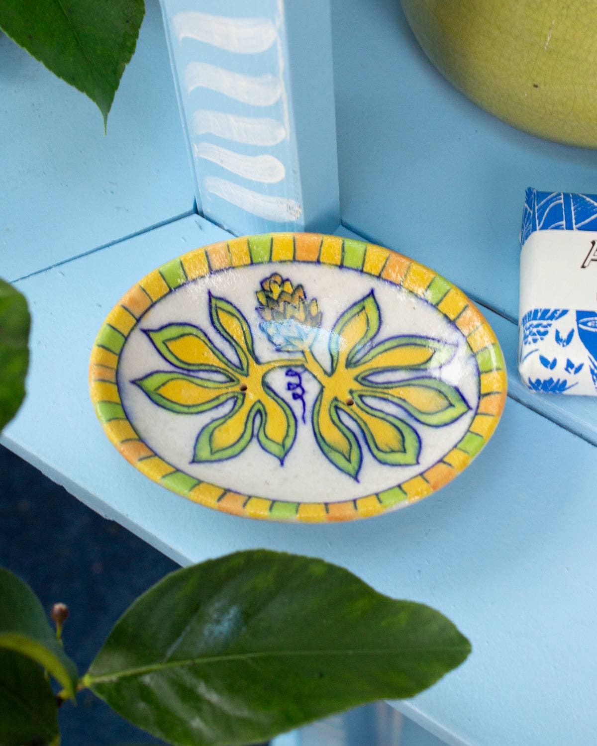 Soap Dish – Hand Painted Ceramic – Passion Flower Design