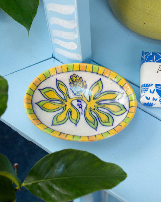Soap Dish – Hand Painted Ceramic – Passion Flower Design