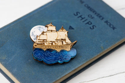 Moonlit Pirate Ship Brooch