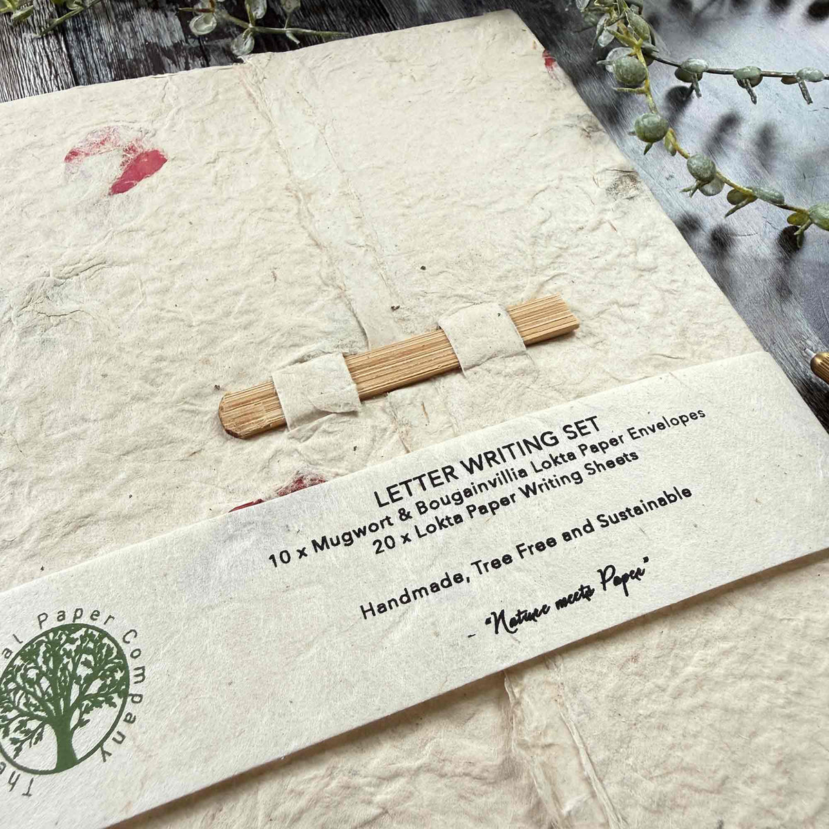 Handmade Lokta Paper Letter Writing Set – Mugwort & Bougainvillea