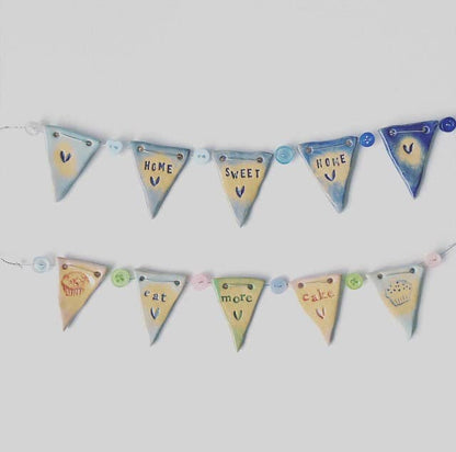 Ceramic 'Home Sweet Home' Ombre Blue Bunting Garland