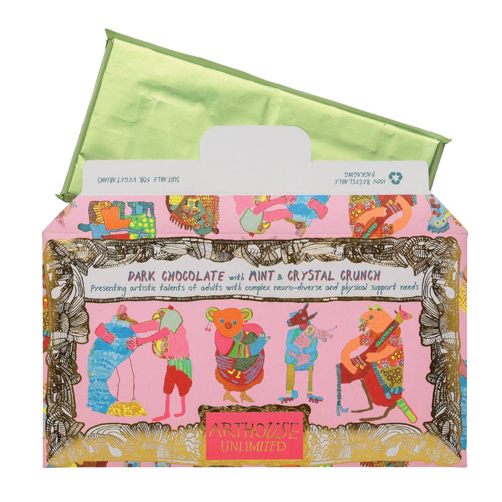 Hugging Animals, Dark Chocolate with Mint & Crystal Crunch