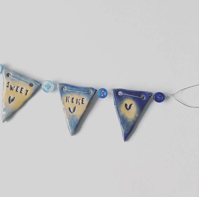 Ceramic 'Home Sweet Home' Ombre Blue Bunting Garland