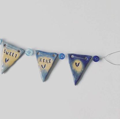 Ceramic 'Home Sweet Home' Ombre Blue Bunting Garland