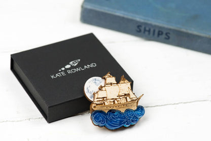 Moonlit Pirate Ship Brooch