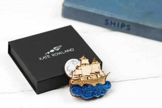 Moonlit Pirate Ship Brooch