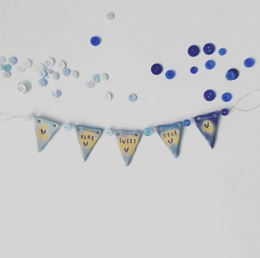 Ceramic 'Home Sweet Home' Ombre Blue Bunting Garland