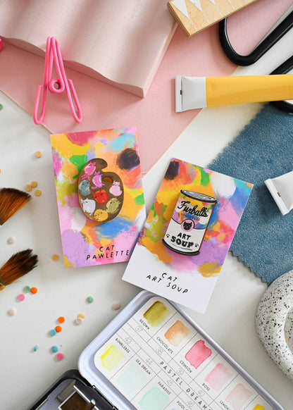 Cat Art Paint Palette Wooden Pin Badge 