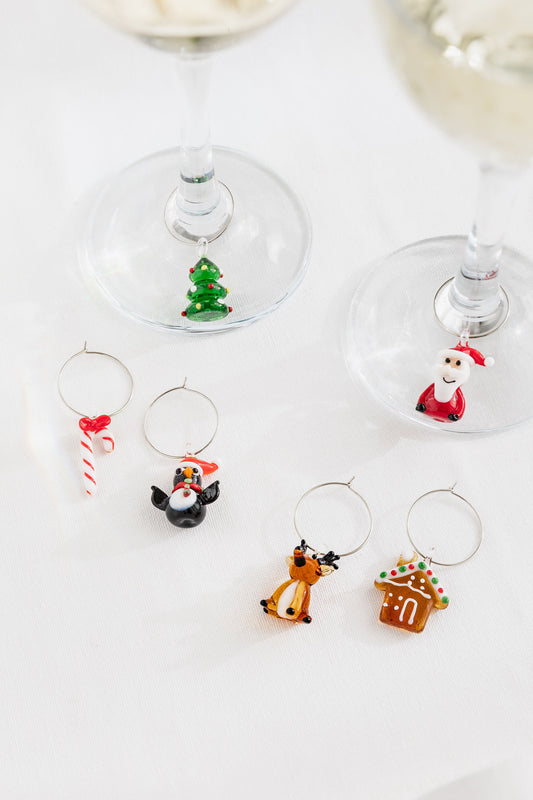 Glass Wine Charms - Christmas