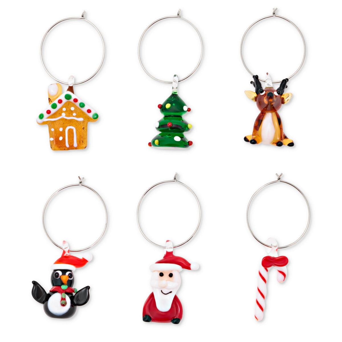 Glass Wine Charms - Christmas