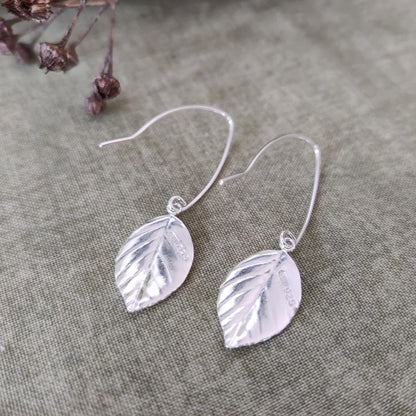 Sterling Silver Beech Leaf drop Earrings