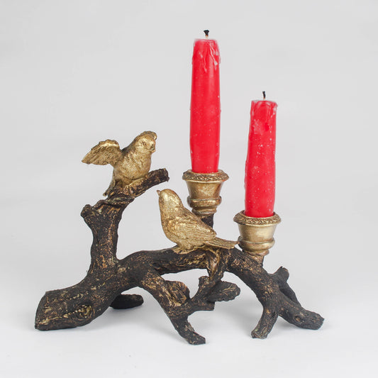 Gold Bird Branch Candleholder – Nature-Inspired Table Décor