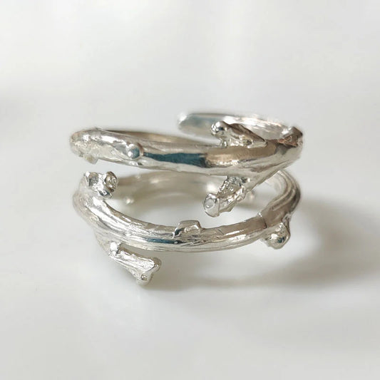 Sterling Silver Oak Twig Double Ring