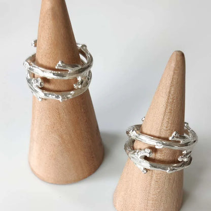 Sterling Silver Oak Twig Double Ring