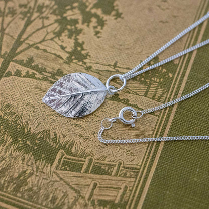 Small Sterling Silver Beech Leaf Pendant