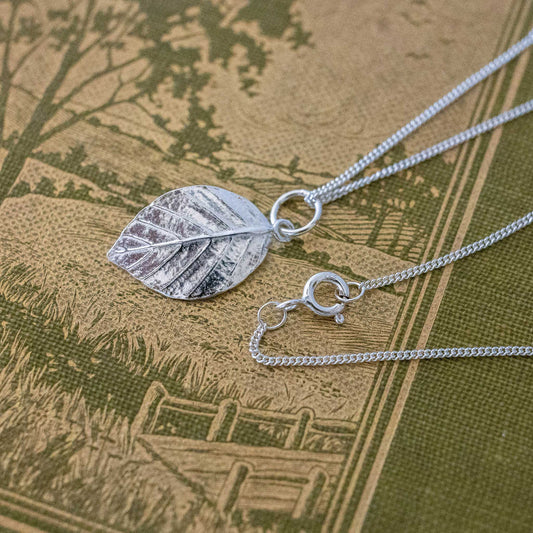 Small Sterling Silver Beech Leaf Pendant